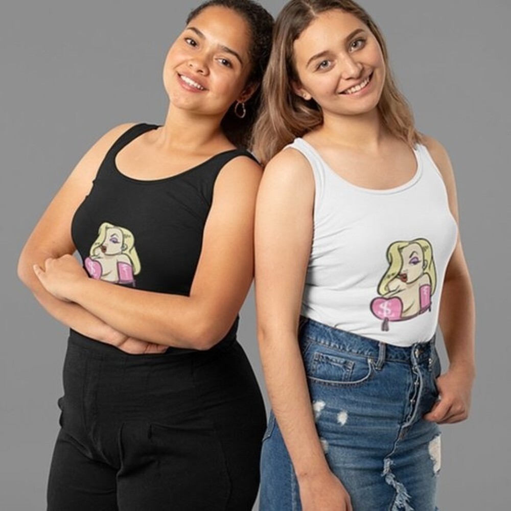 Blonde Bombshell Cartoon Racerback Tank Top Glamour Luxury Cute‎